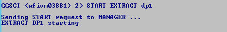 Machine generated alternative text: GGSCI
              (wfiumø3881) 2) START EXTRACT dpi Sending START request to
              MANAGER . EXTRACT DPI starting 