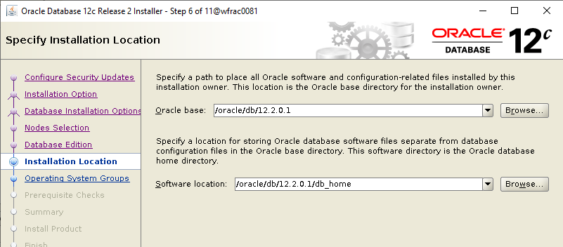 Machine generated alternative text: Oracle Grid
        Infrastructure 12c Release 2 Installer - Step 12 of 180MracDD81
        Privileged Operating System Groups ORACLE 12 GRID INFRASTRUCTURE
        Confiauration Ootion Cluster Confiauration Grid Plua and Plav
        Cluster Node Information Network Interface Usaae Storaae Ootion
        Select the name of the operating system group. that you want to
        use for operating system authentication to Oracle Automatic
        Storage Management asmadmin asmdba asmoper Oracle ASM
        Administrator (OSASM) Group oracle ASM DBA (OSDBA for ASM) Group
        Oracle ASM Operator (OSOPER for ASM) Group (Optional) 